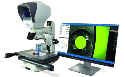 Swift PRO dual toolmakers measuring microscope displaying metal part on monitor