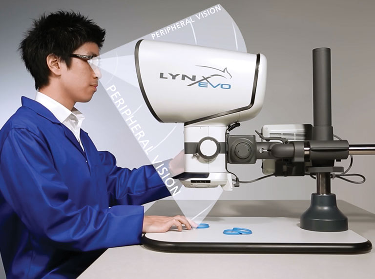 Lynx EVO stereo zoom microscope allows peripheral vision