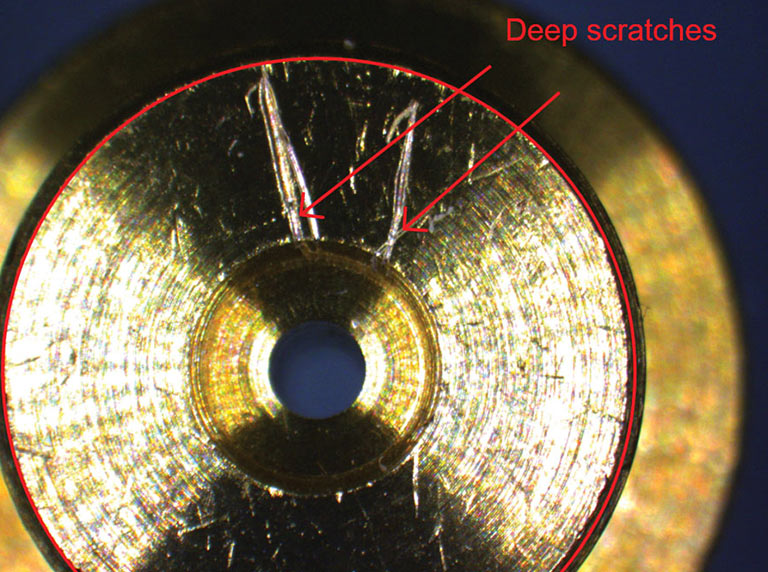 ViCapture software image capture showing scratches on metal component