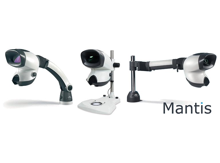 3 Mantis Classic stereo microscopes configured with different stand options