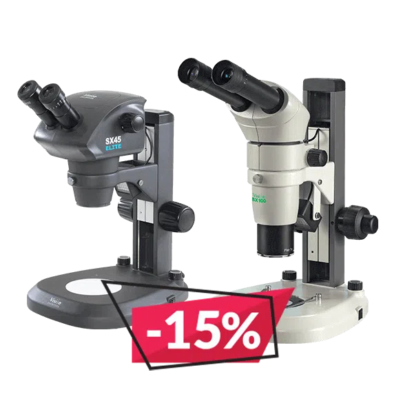 SX-Elite-stereo-microscopes-banner-image-compressed-15pc-582x582px Two SX stereo microscopes side by side