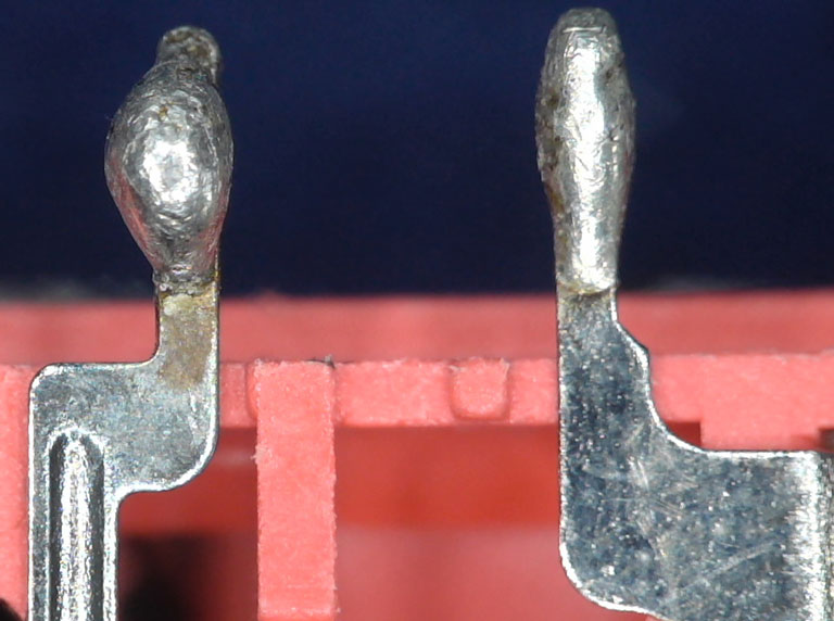 electronic component pins under magnification