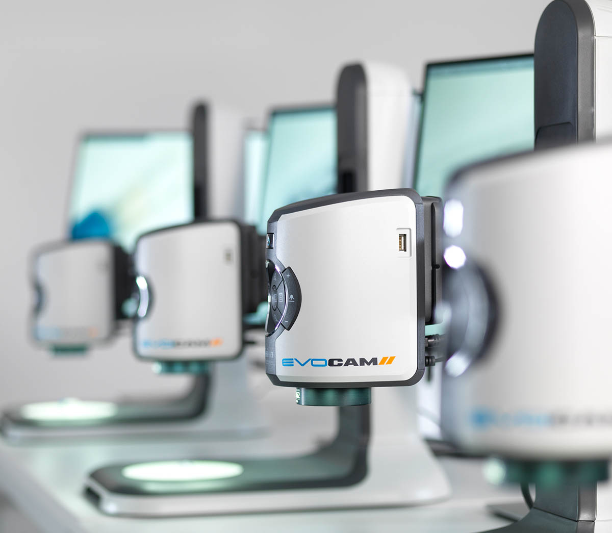 Row of EVO Cam II Full HD digital microscopes