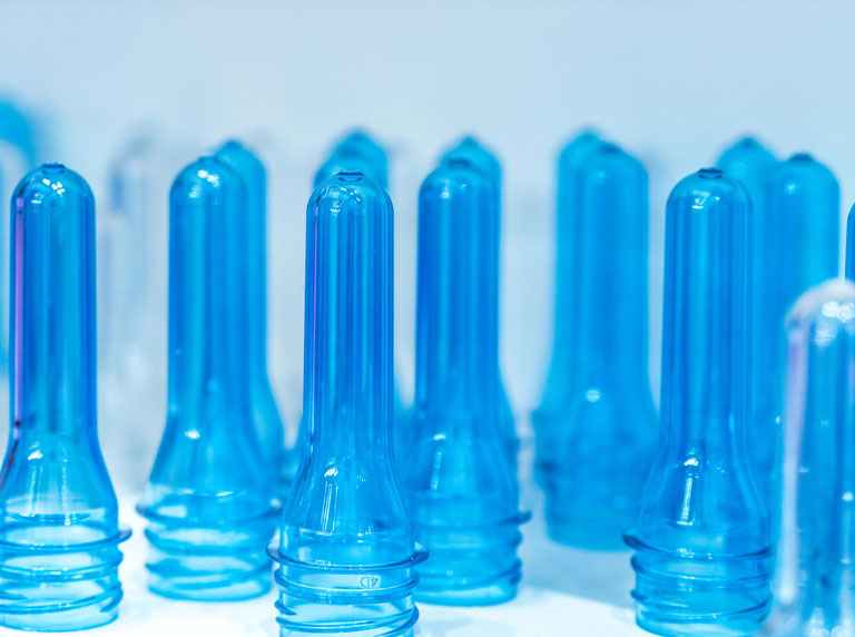 Packaging preform plastic bottles blue