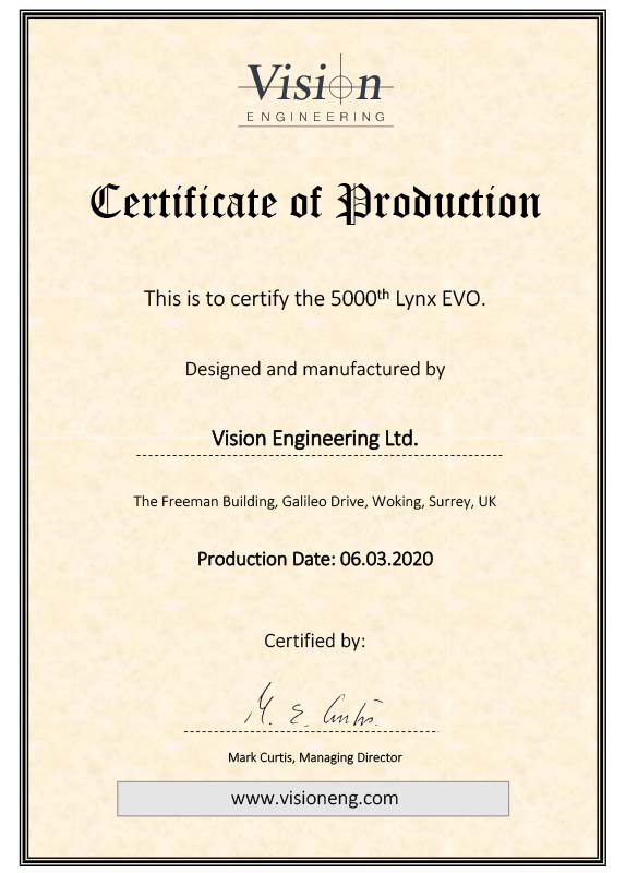 Certificate of Production