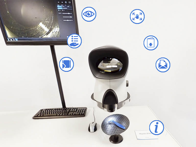 Image of Virtual Showroom showing Mantis stereo microscope and monitor display magnified part