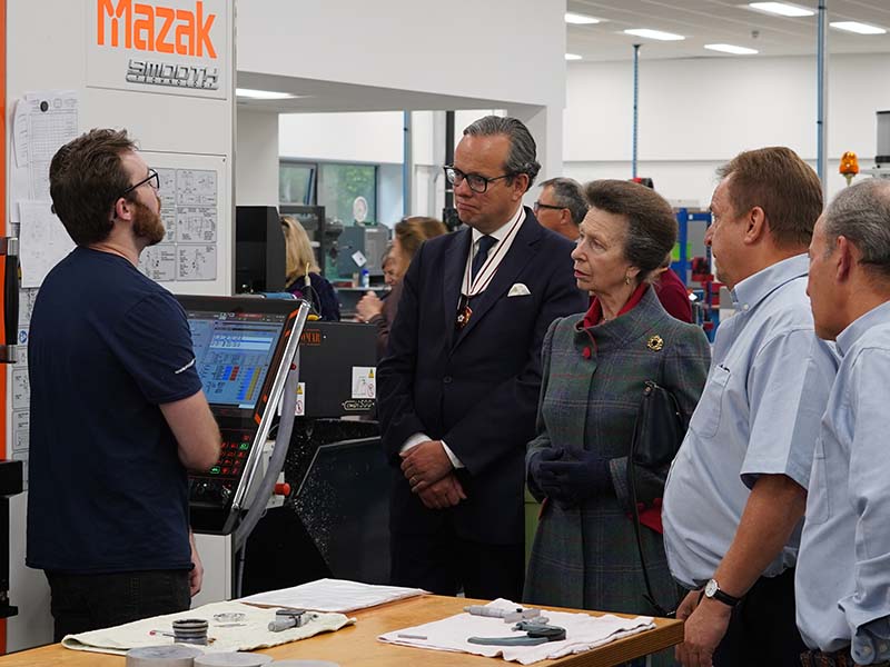 HRH Princess visiting the machine shop in the Vision Engineering factory