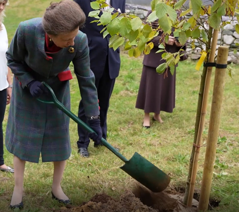 HRH Princess Anne planting tree at Vision Engineering's HQ in Woking, Surrey
