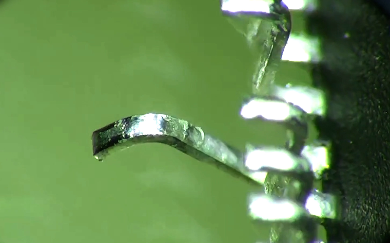 Close up of PCB Gull wing under magnification