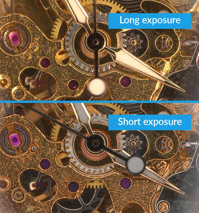 Exposure comparison between long and short exposure times using watch mechanism