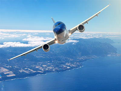 Aeroplane flying over sea