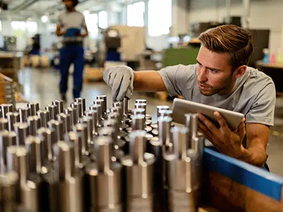 iStock-1152648684-goodsin-400×300 Man inspecting metal work on a production line